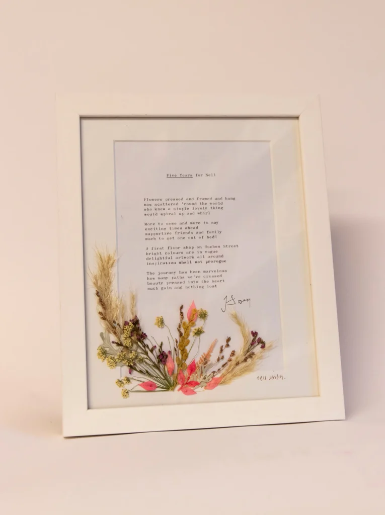 Custom Typewritten Poem with Pressed Flower Decoration