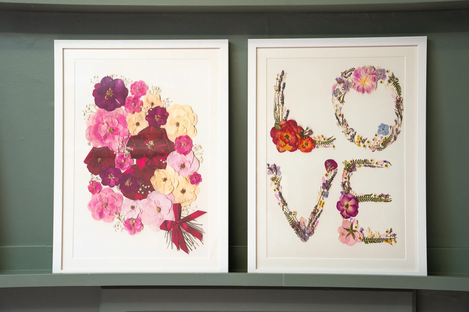 Framed pieces in the studio