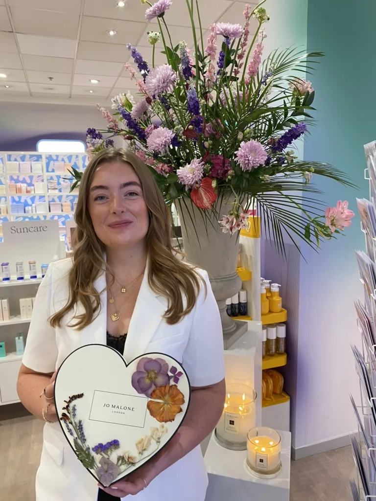Nell with a pressed flower heart for Jo Malone