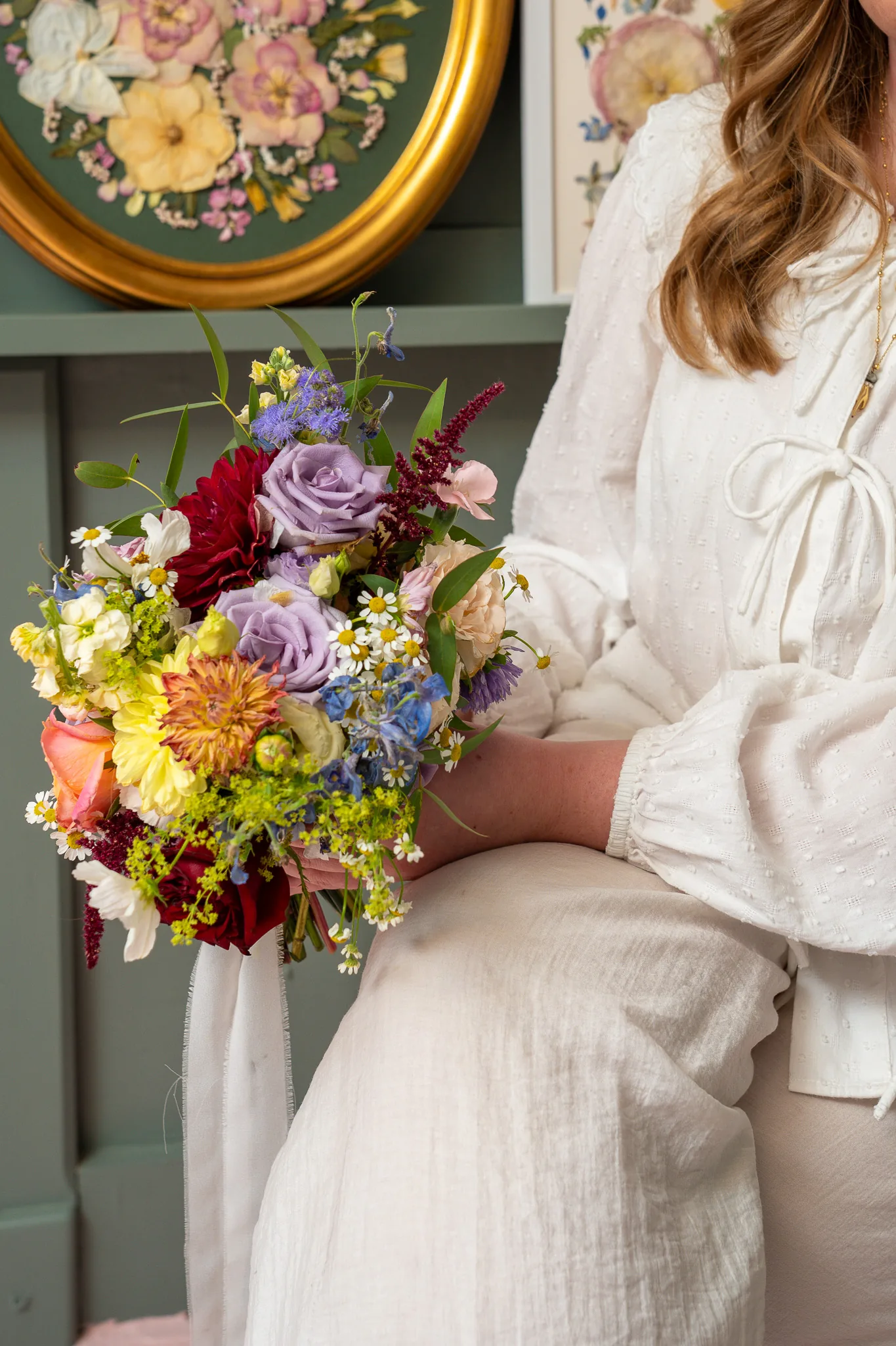 A bride’s bouquet held in the studio