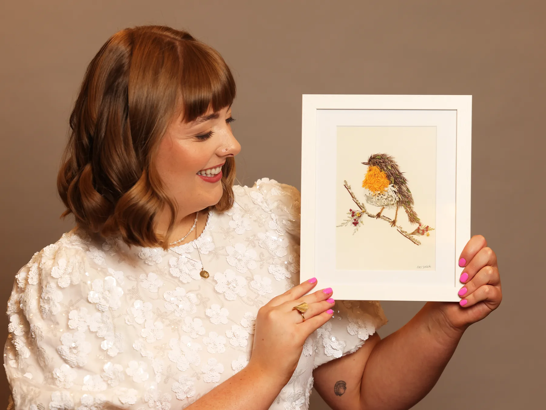 Nell with her robin design, Arnotts PITCH finalist