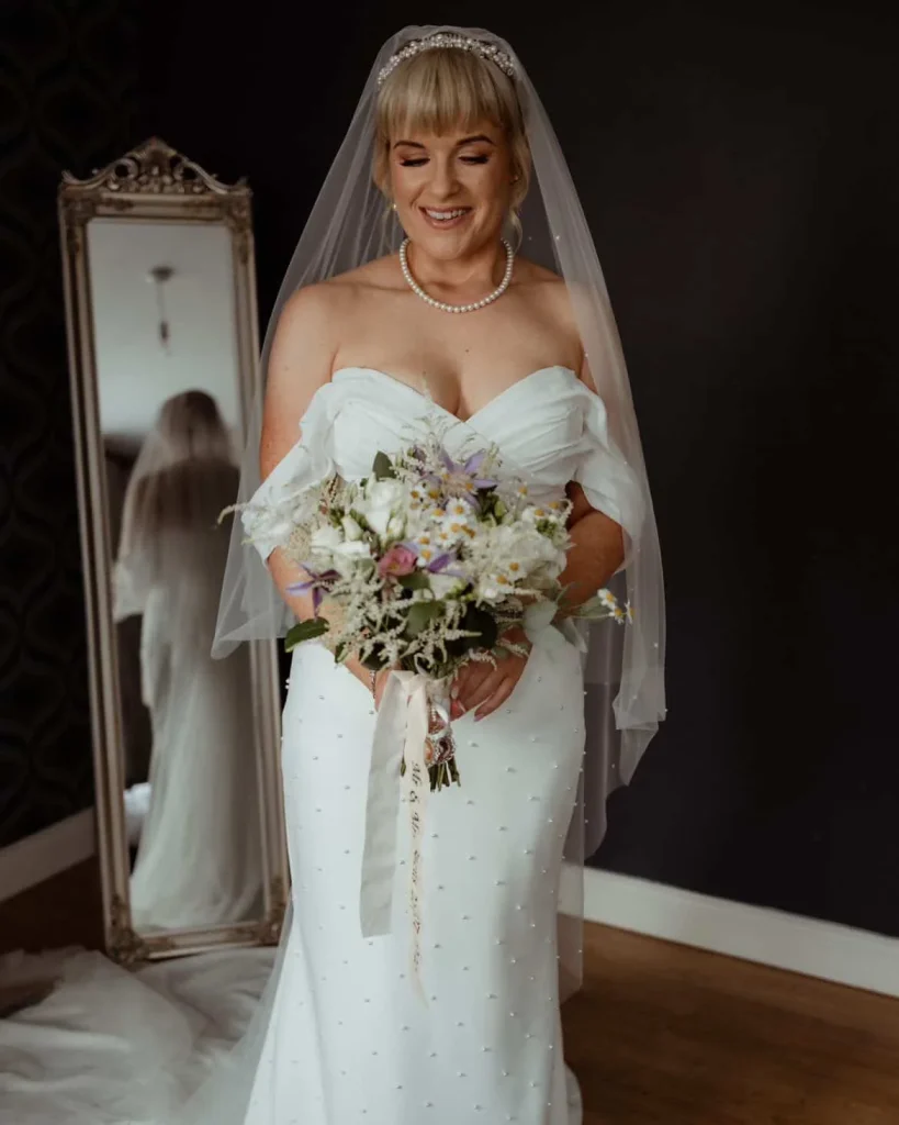 A bride’s bouquet on her wedding day