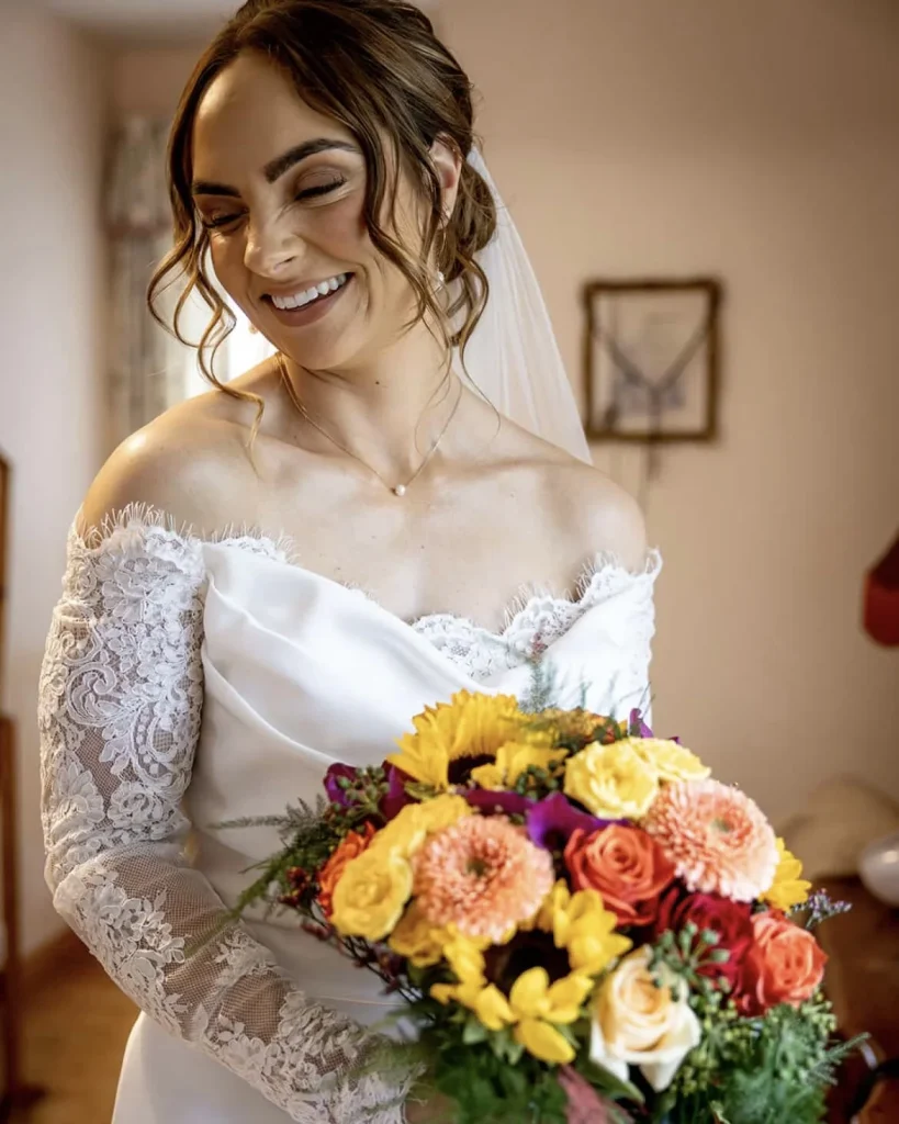 A bride’s bouquet on her wedding day