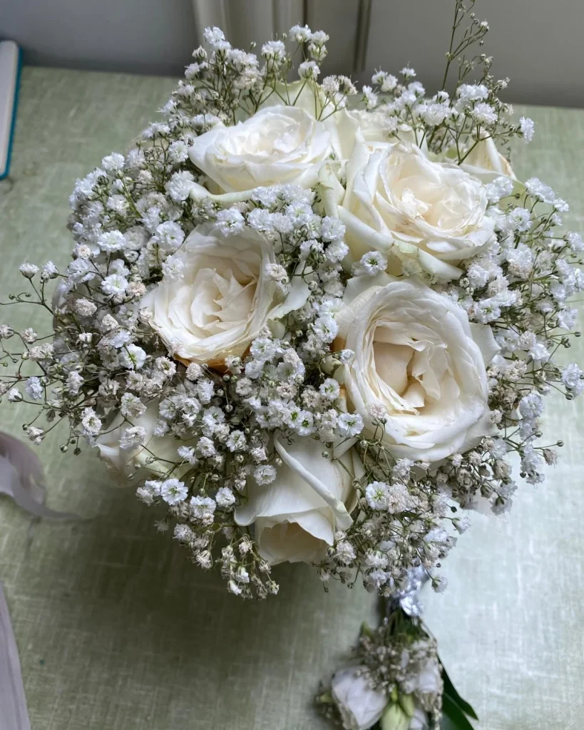 A bride’s bouquet on her wedding day