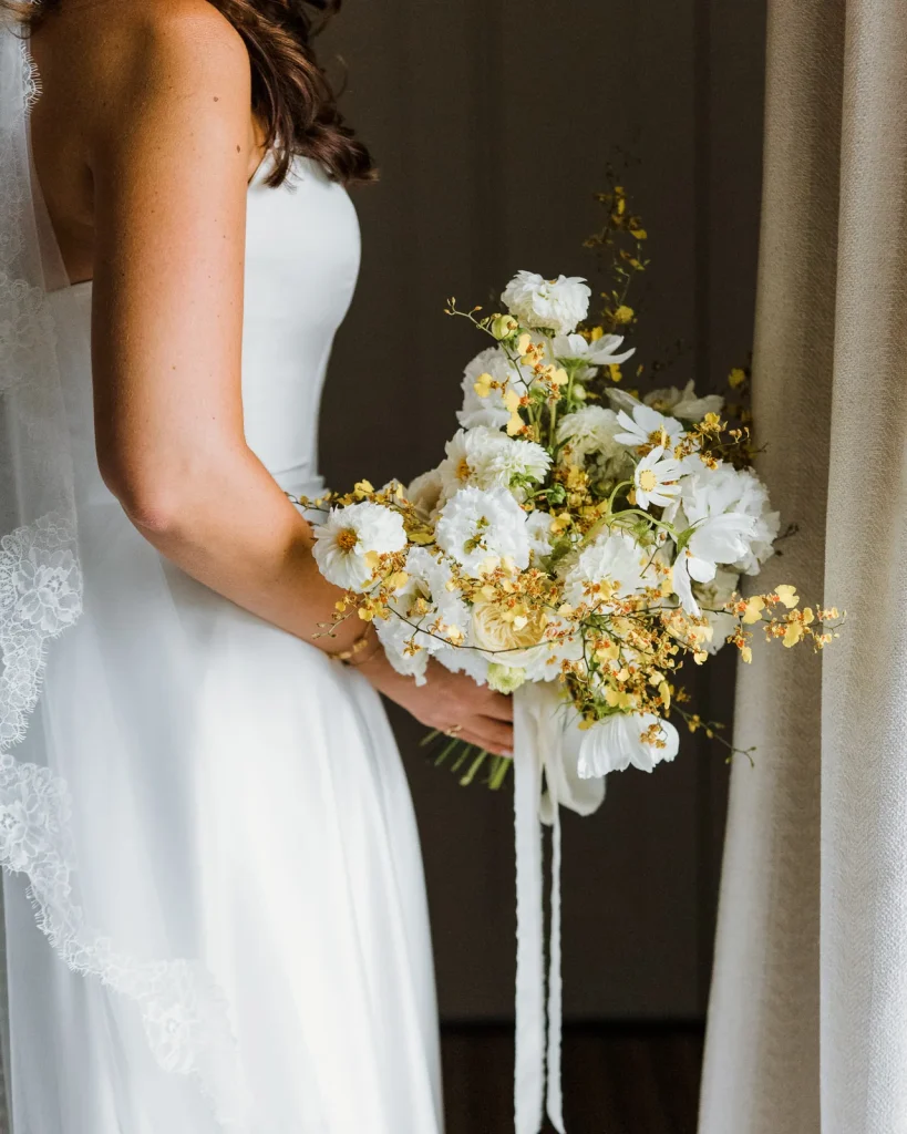 A bride’s bouquet on her wedding day