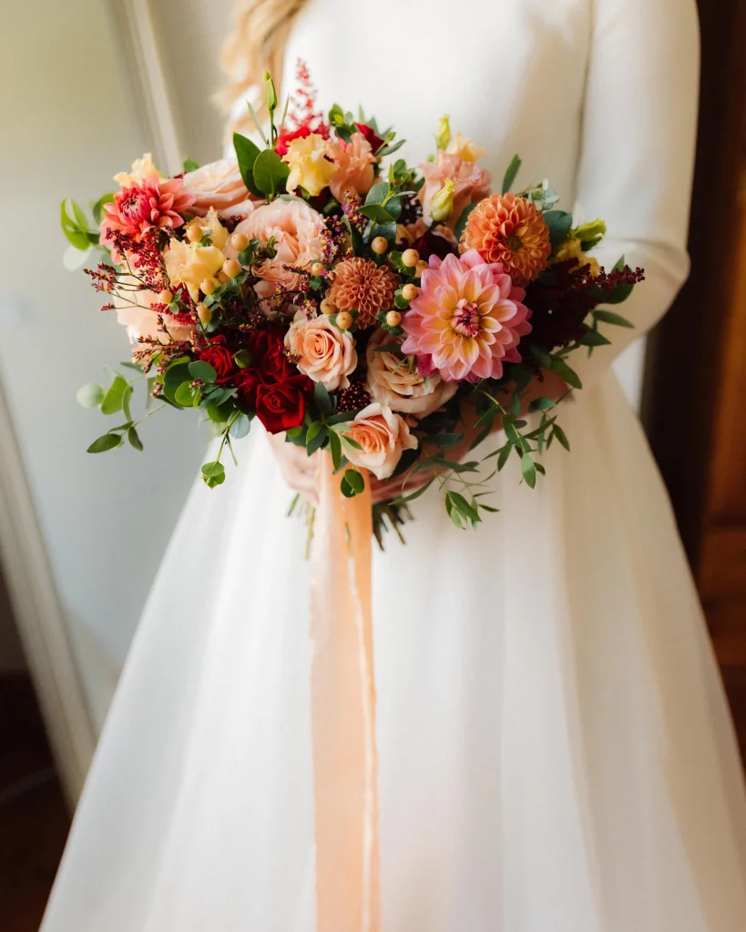 A bride’s bouquet on her wedding day