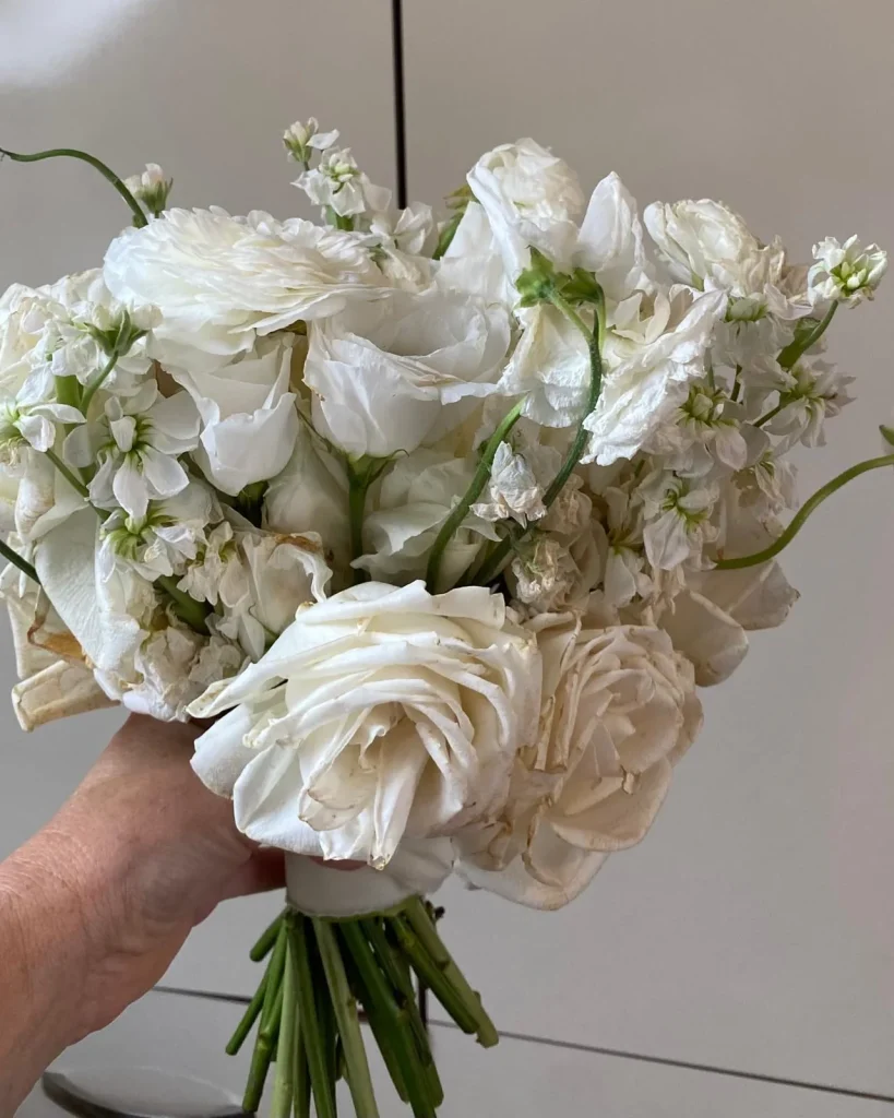 A bride’s bouquet on her wedding day