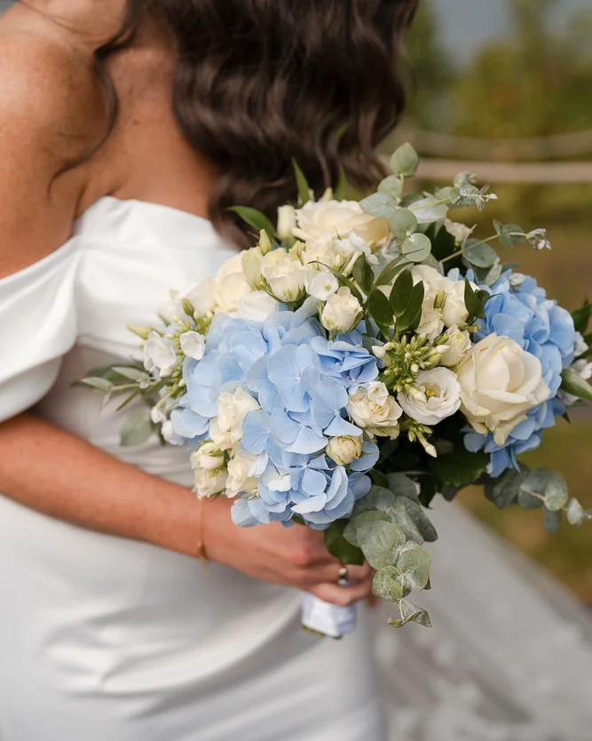 A bride’s bouquet on her wedding day
