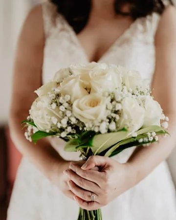 A bride’s bouquet on her wedding day