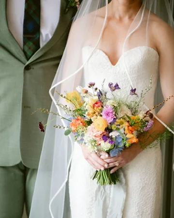 A bride’s bouquet on her wedding day