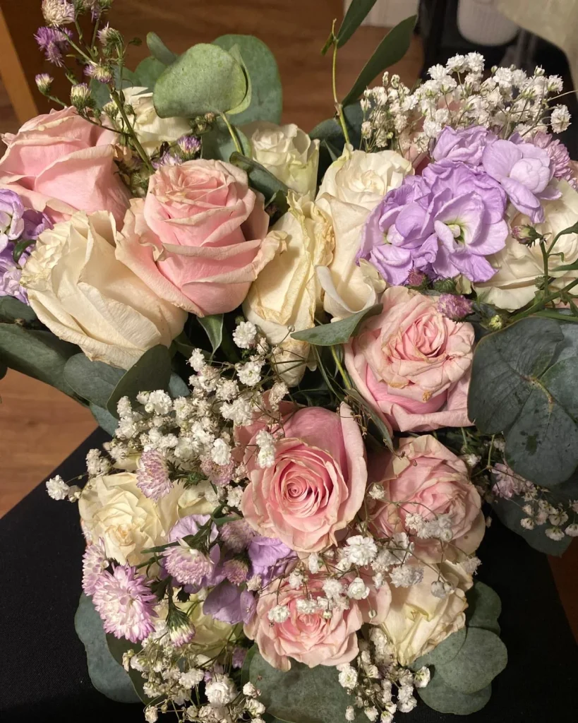 A bride’s bouquet on her wedding day