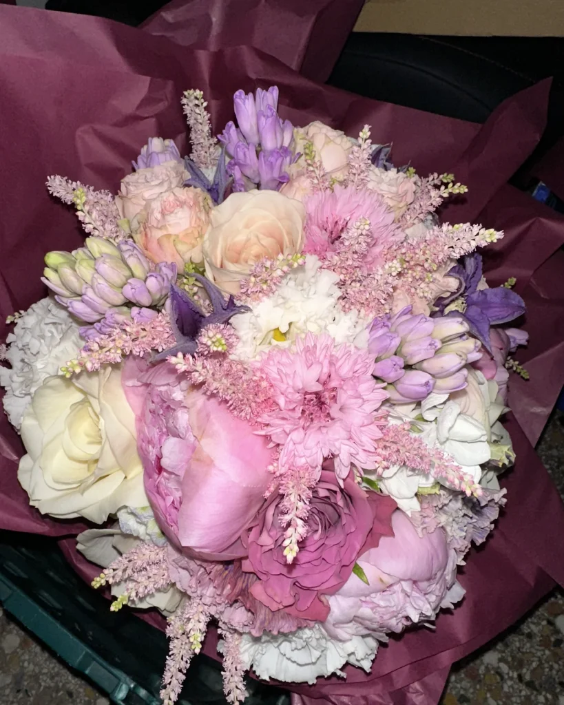 A bride’s bouquet on her wedding day