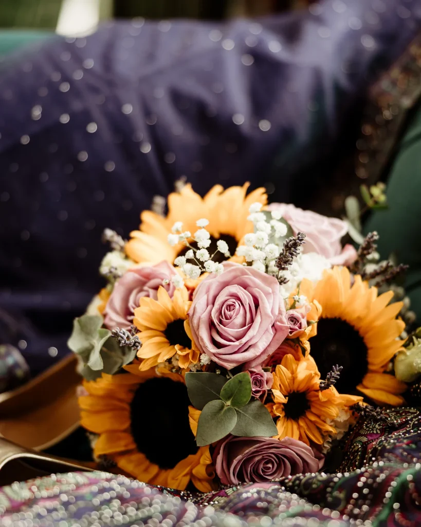 A bride’s bouquet on her wedding day