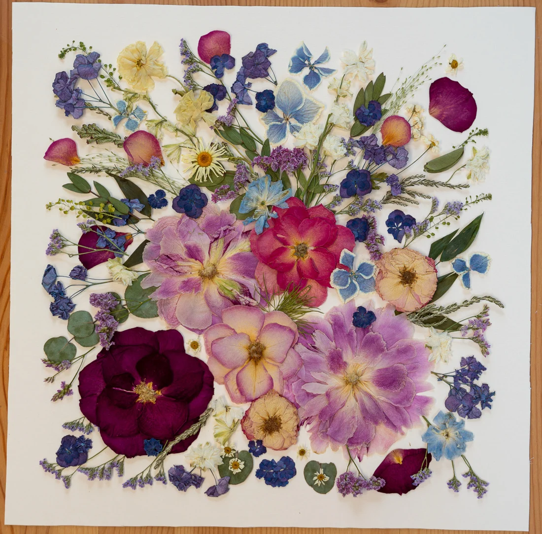Wildflower Dreams, square design on a wooden table
