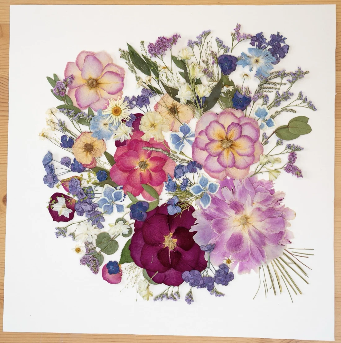 Whispers of Love Bouquet, square design on a wooden table