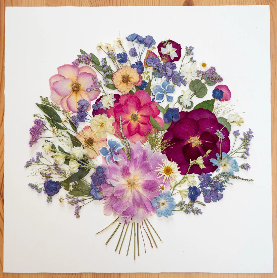 Classic Bouquet, square design on a wooden table