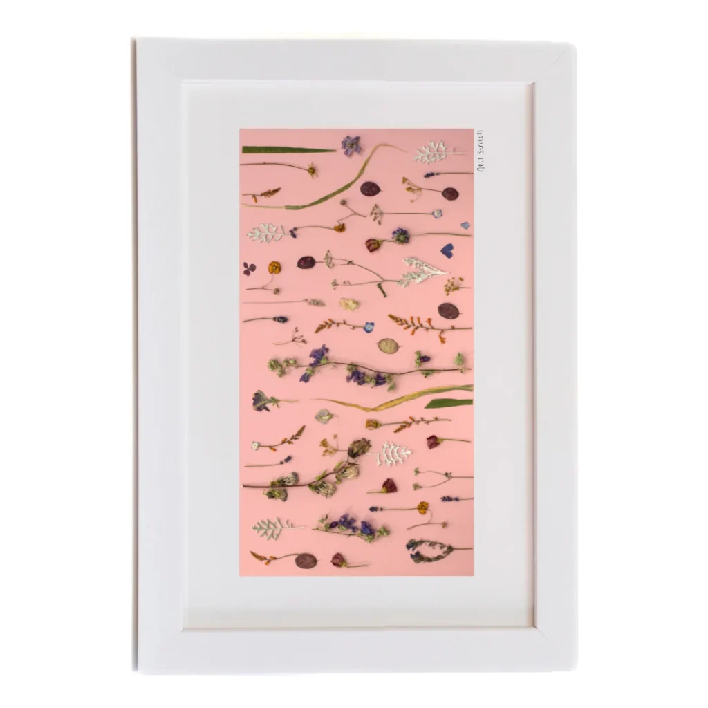 Favourite Place, pressed flower art in a white frame