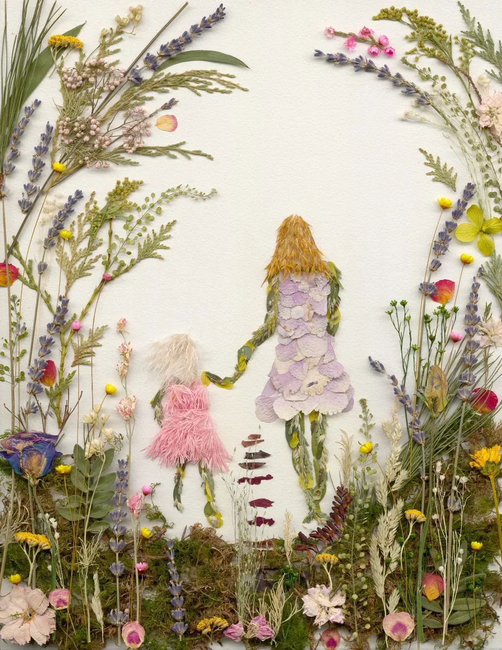 Together, Always: a mother and child in a pressed flower meadow