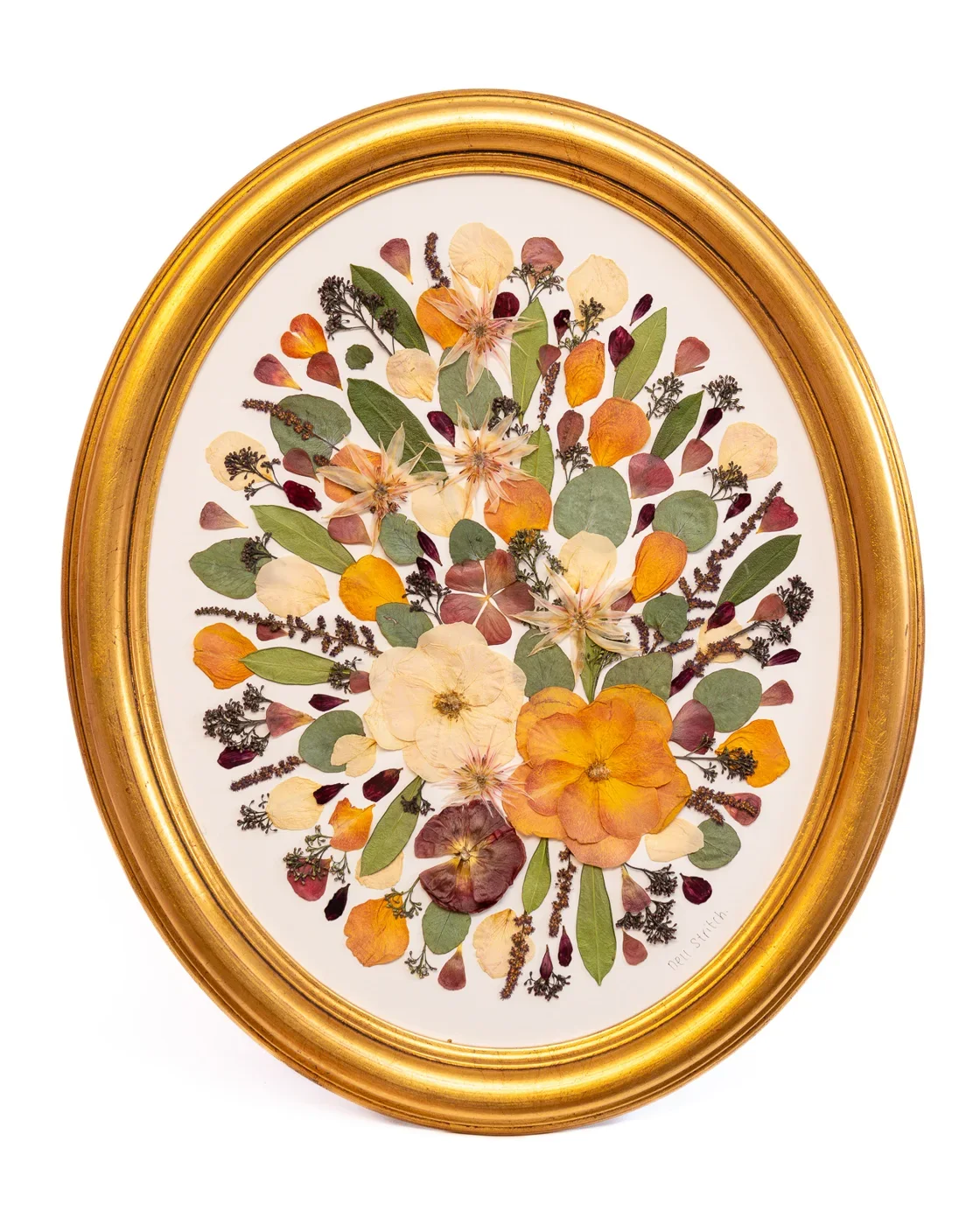 Oval pressed bouquet, 19 x 23 inch