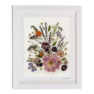 Magical Moments, pressed flower art in a white frame