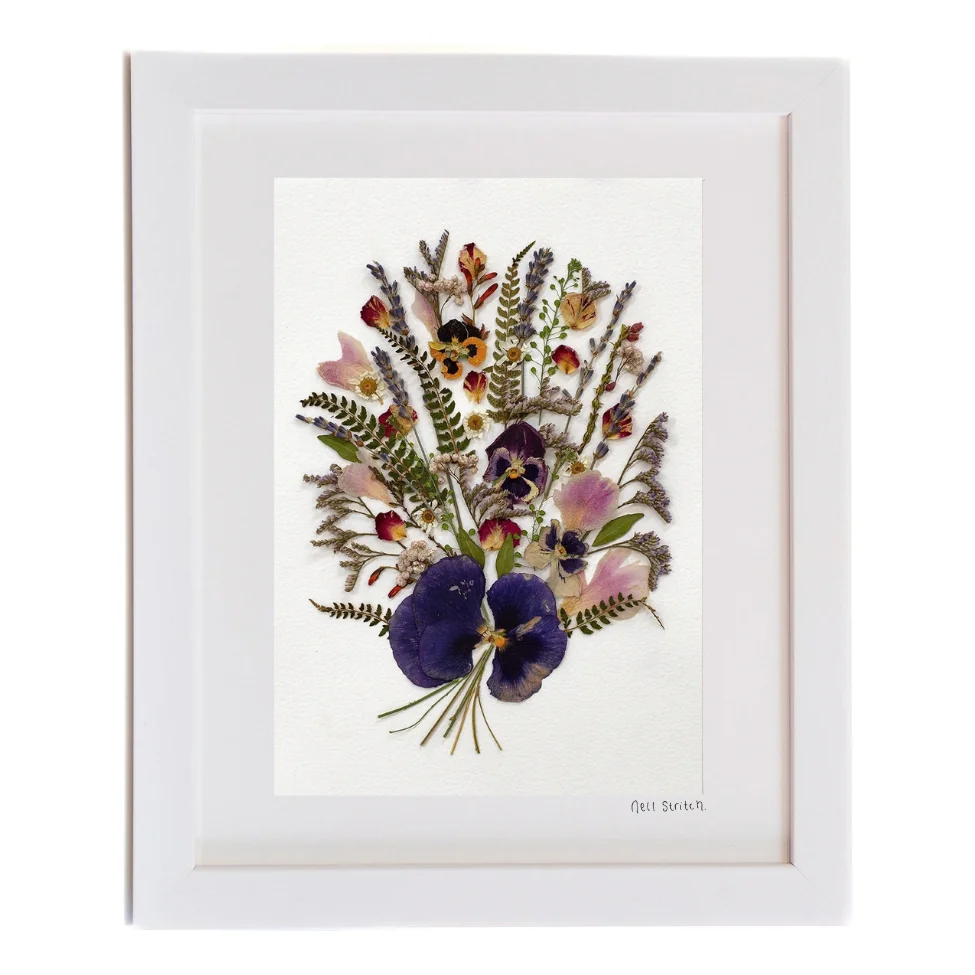 Pretty Florals, pressed flower art in a white frame