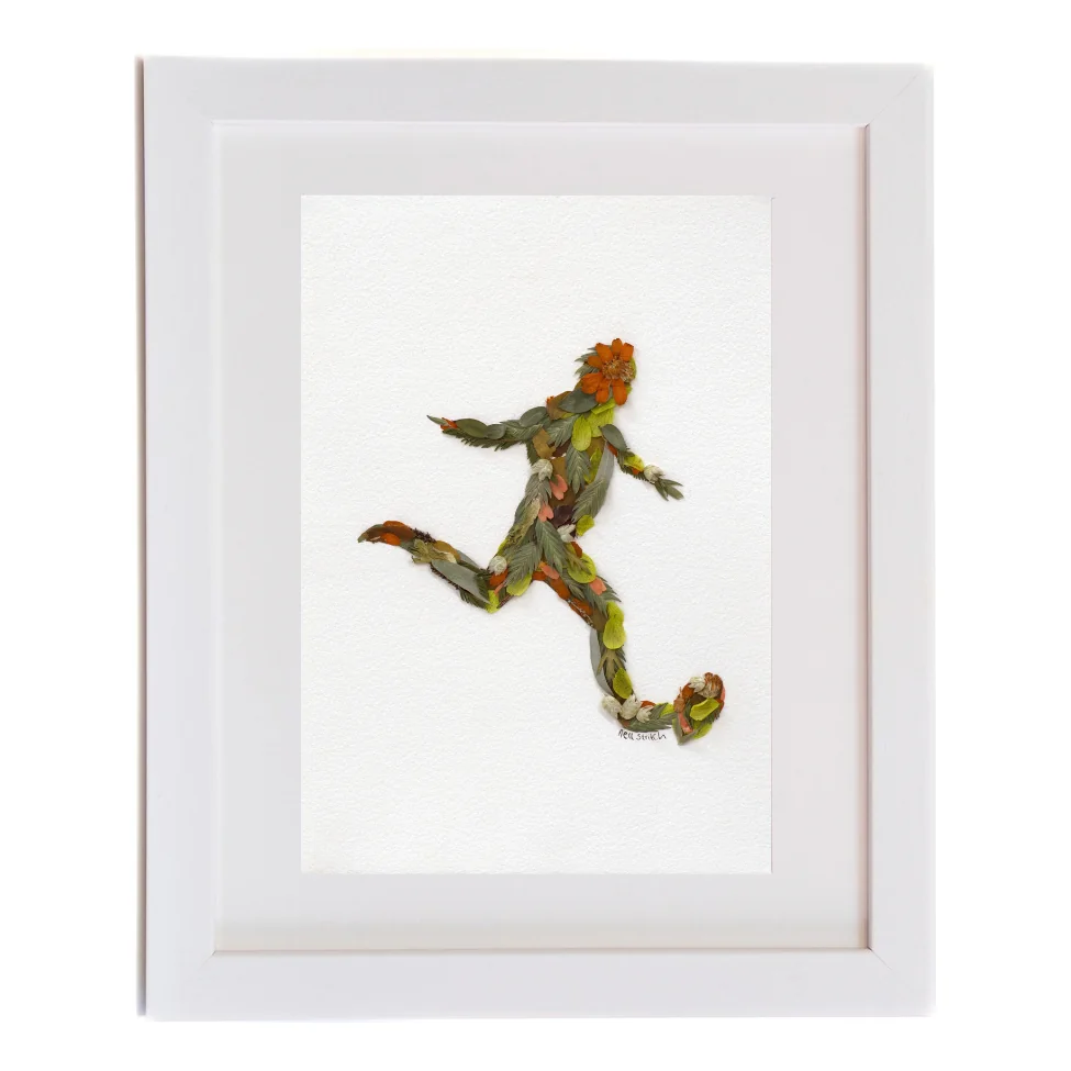 Rugby Inspired kicker, green, pressed flower art in a white frame